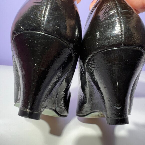 Irregular Choice wedge heels cute bow retro 6.5 shiny black - Picture 4 of 6